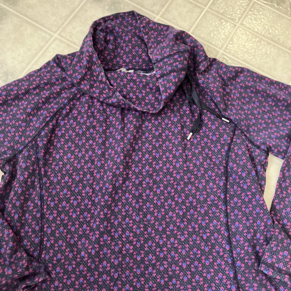T by Talbots Blue Purple Floral Print Cowl Neck Pullover Top L Cotton Stretch